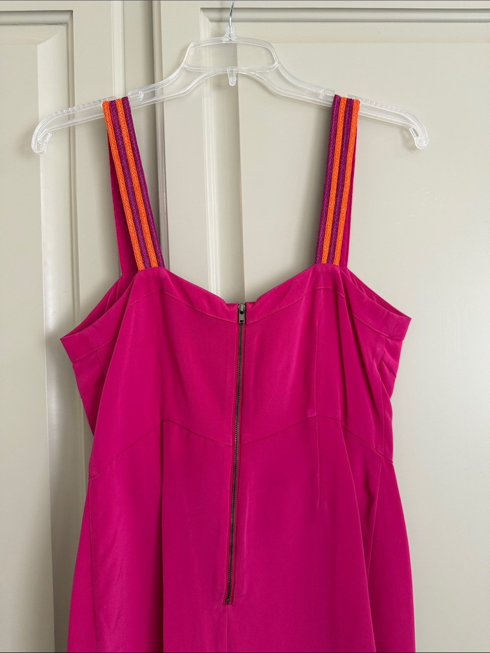 Madison Marcus Small Fuchsia Sheath Dress with Pink Tweed Panel & Striped Straps - Picture 8 of 9